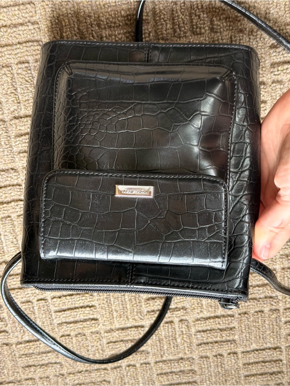 Nine West Black Croc-Embossed Crossbody Bag